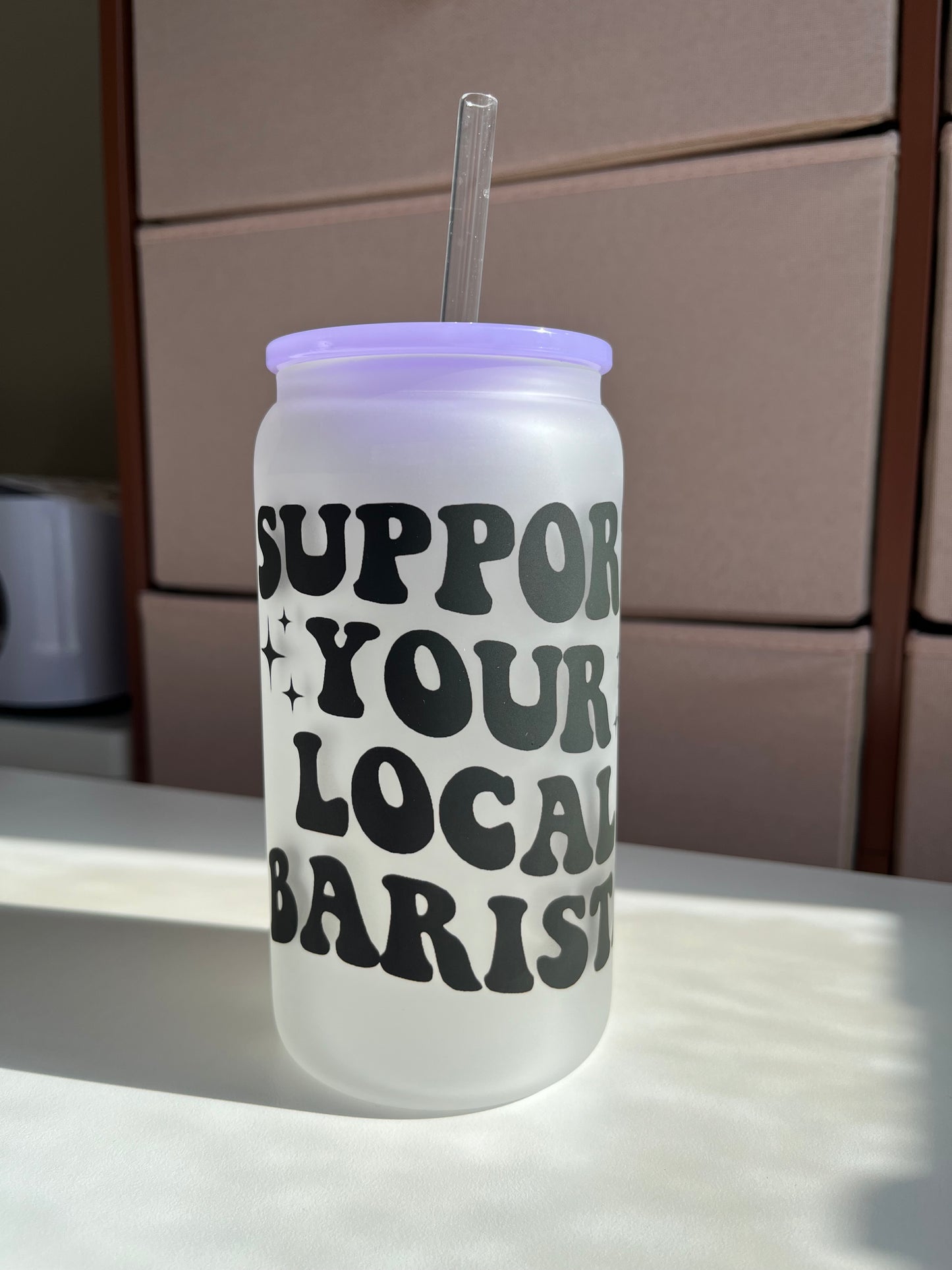 Support your local Barista 16oz Frosted Glass Coffee Cups