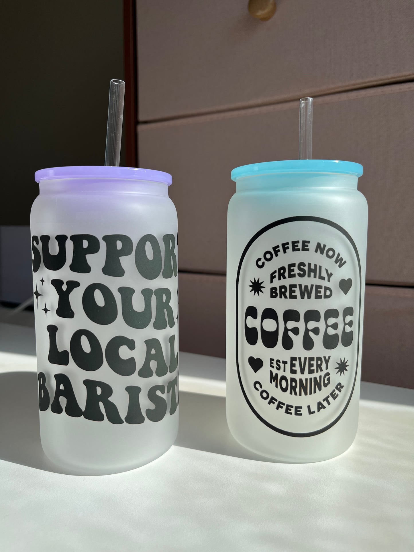 Support your local Barista 16oz Frosted Glass Coffee Cups
