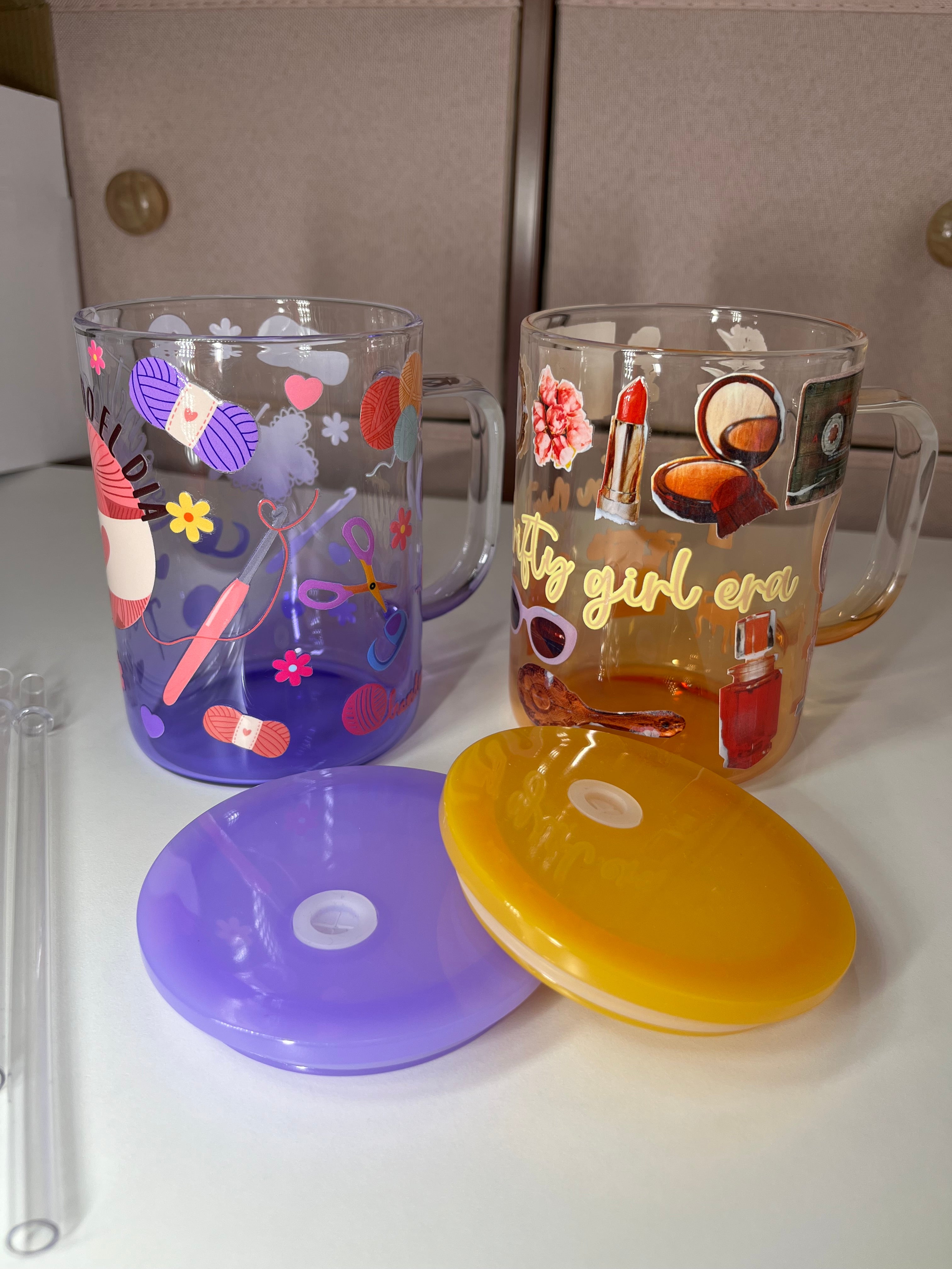 Crochet & Thrifty 17oz glass mugs