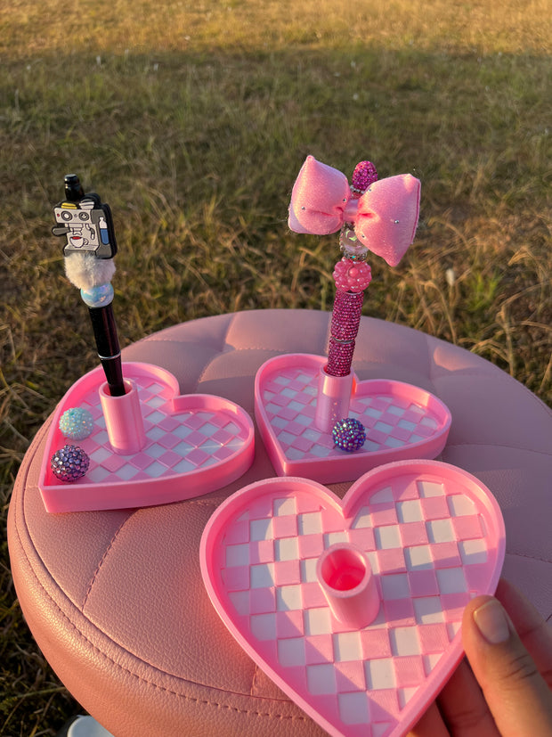 Checkered Heart Pen Stand with Tray for Regular or Rhinestone Pens