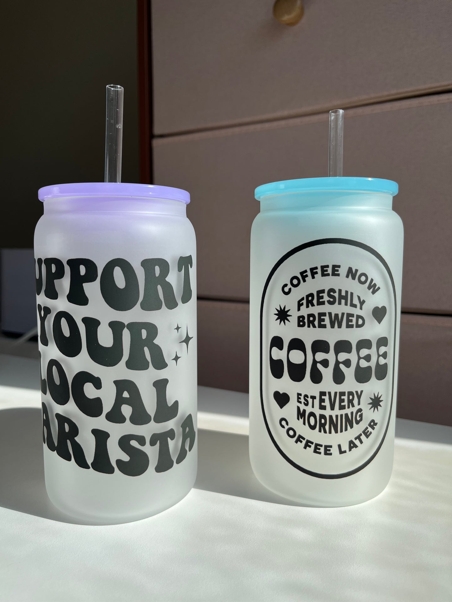 Support your local Barista 16oz Frosted Glass Coffee Cups
