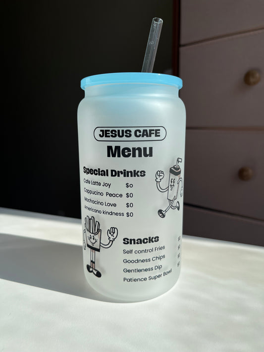 Jesus Cafe & Bible Study 16oz Glass Cups Frosted Glass Cups