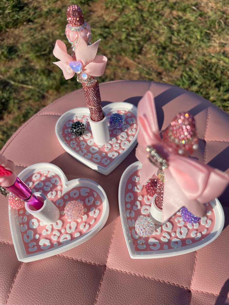 Heart Pen Stand with Tray for Regular or Rhinestone Pens