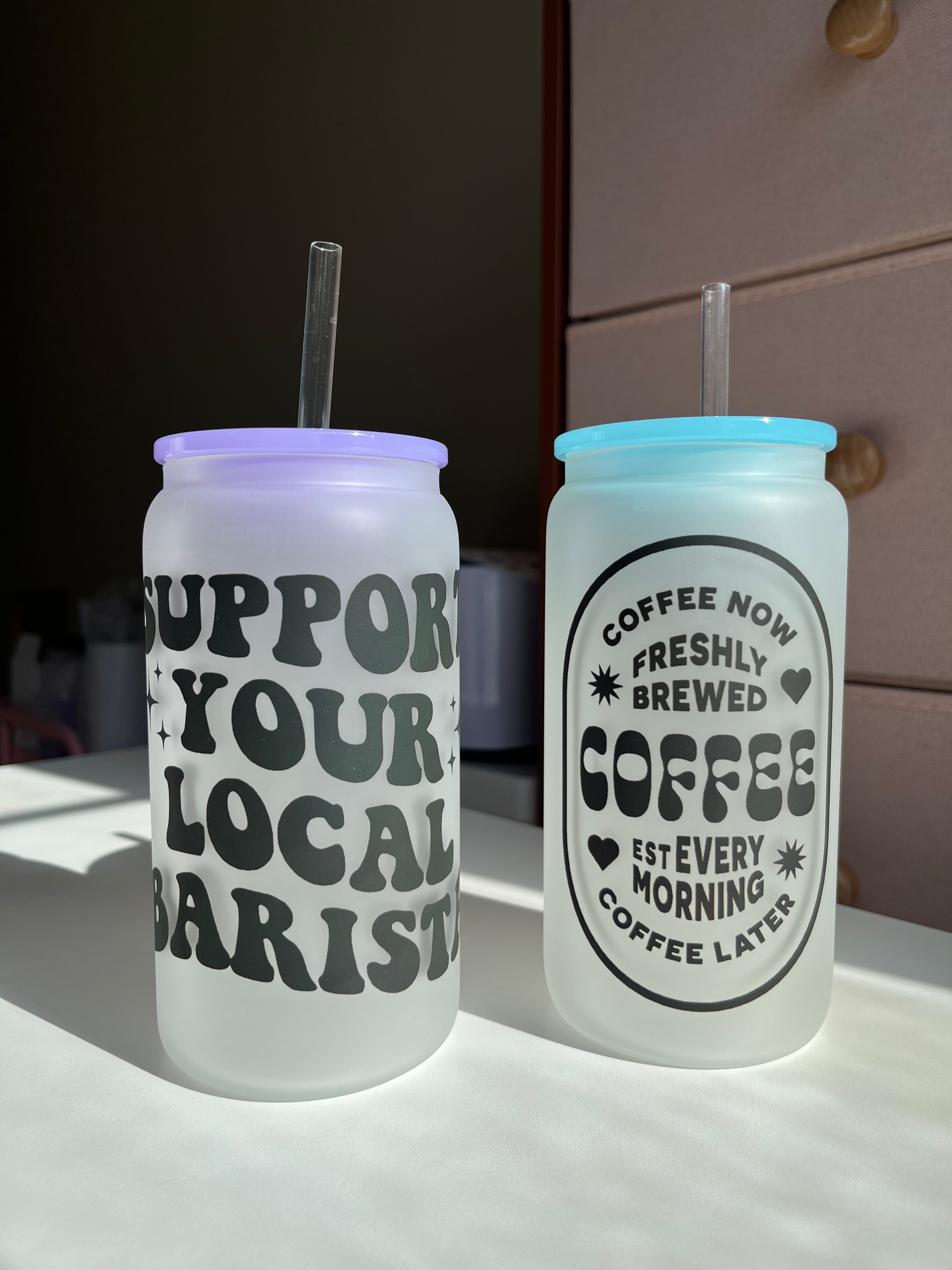 Support your local Barista 16oz Frosted Glass Coffee Cups