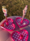 Checkered Heart Pen Stand with Tray