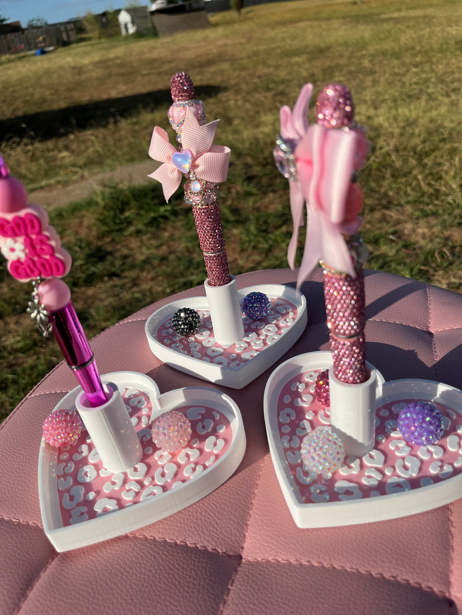 Heart Pen Stand with Tray for Regular or Rhinestone Pens