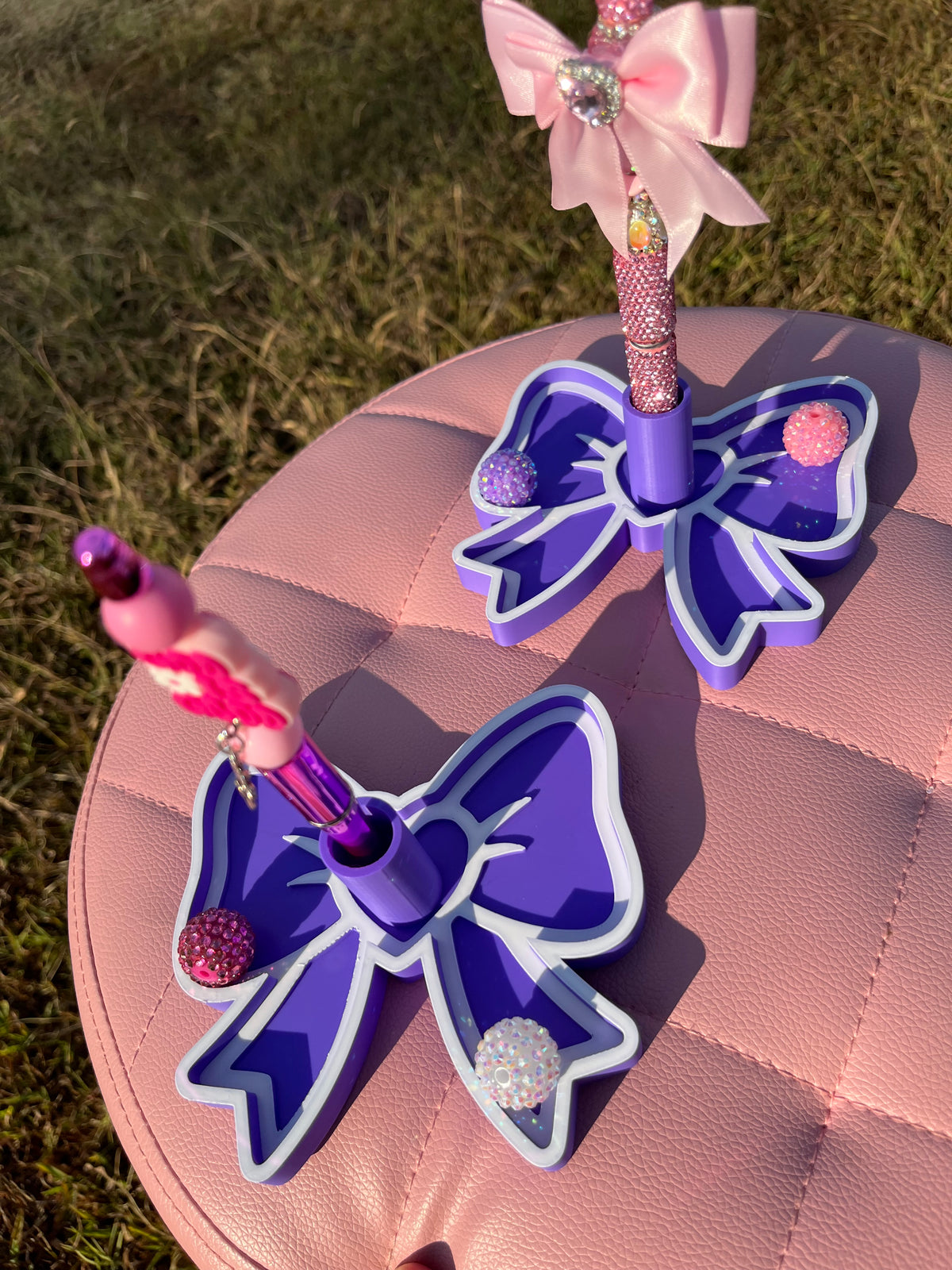 Bow Pen Stand with Tray for Regular or Rhinestone Pens