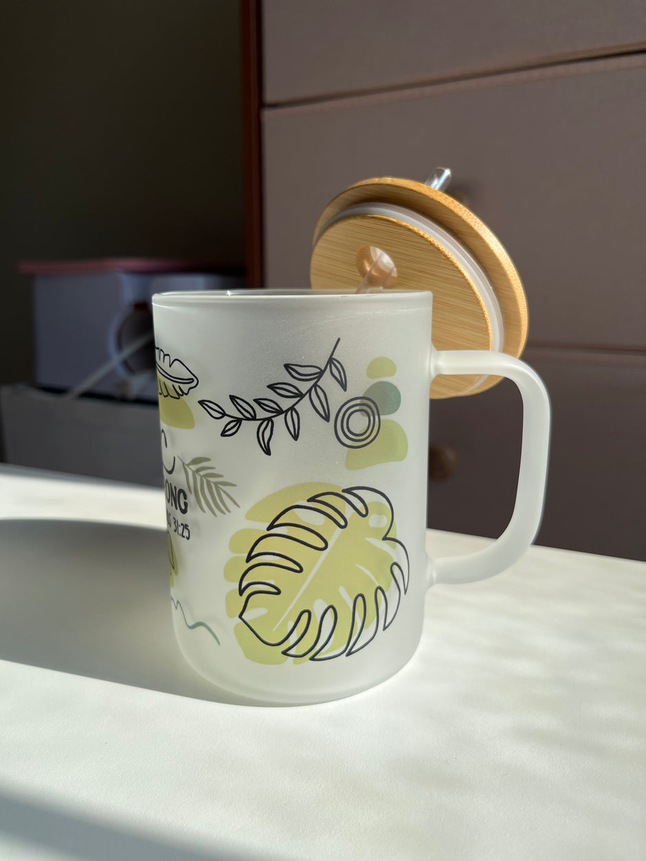 Proverbs 31:25 frosted glass cup or mug