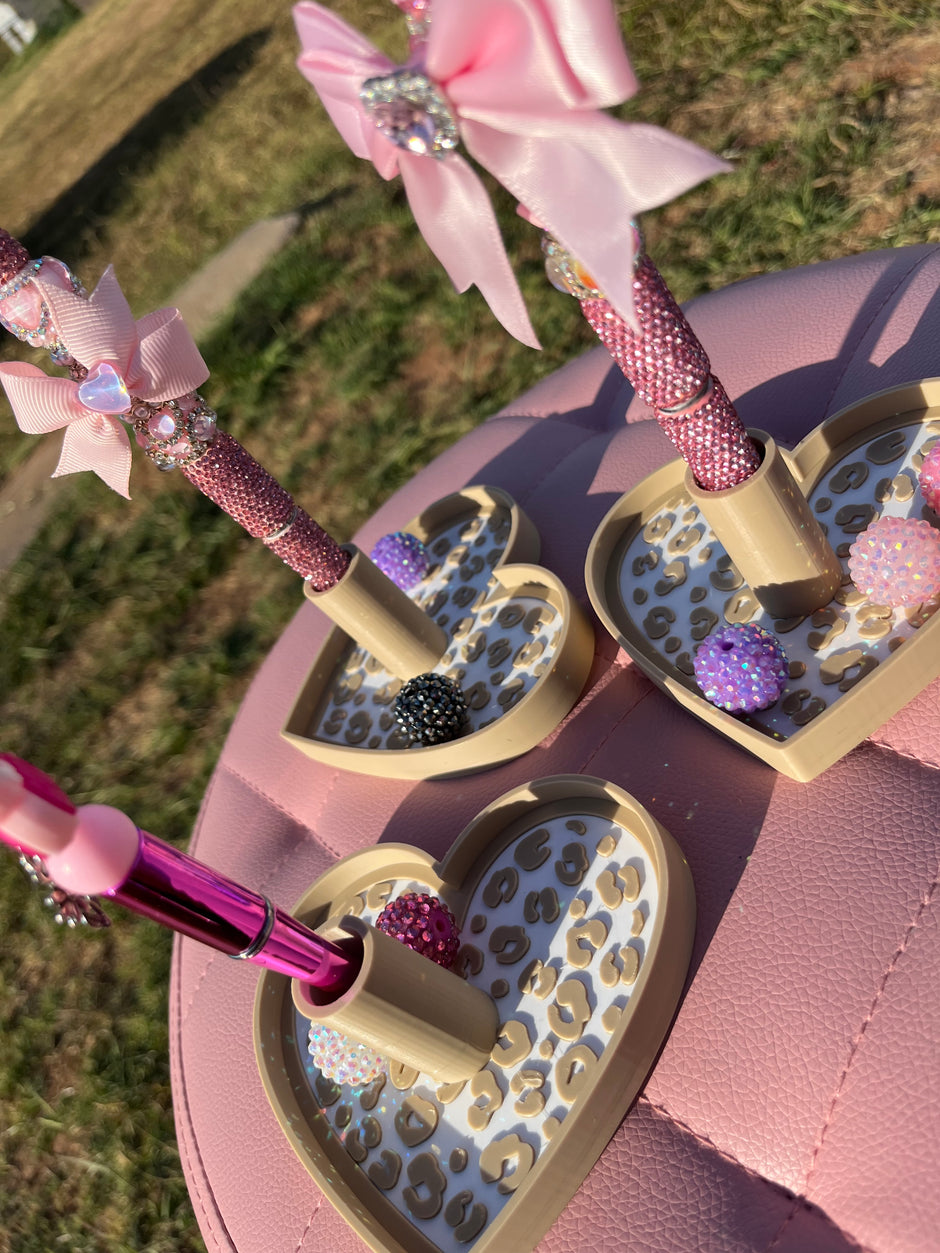 Heart Pen Stand with Tray for Regular or Rhinestone Pens