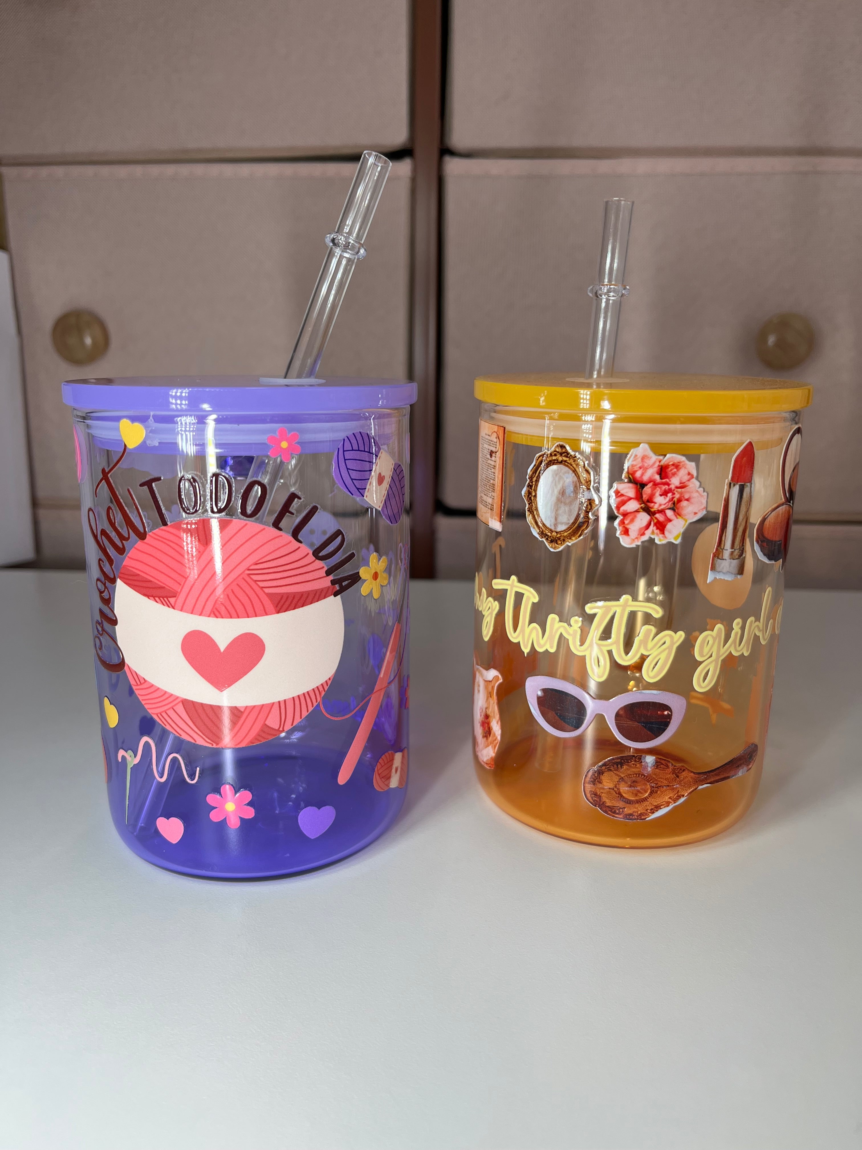 Crochet & Thrifty 17oz glass mugs