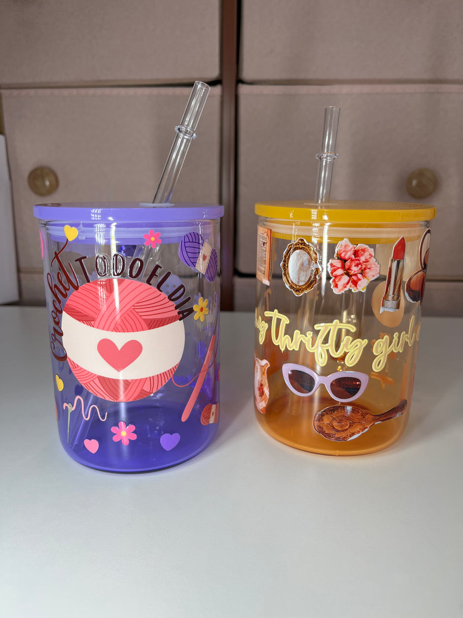 Crochet & Thrifty 17oz glass mugs