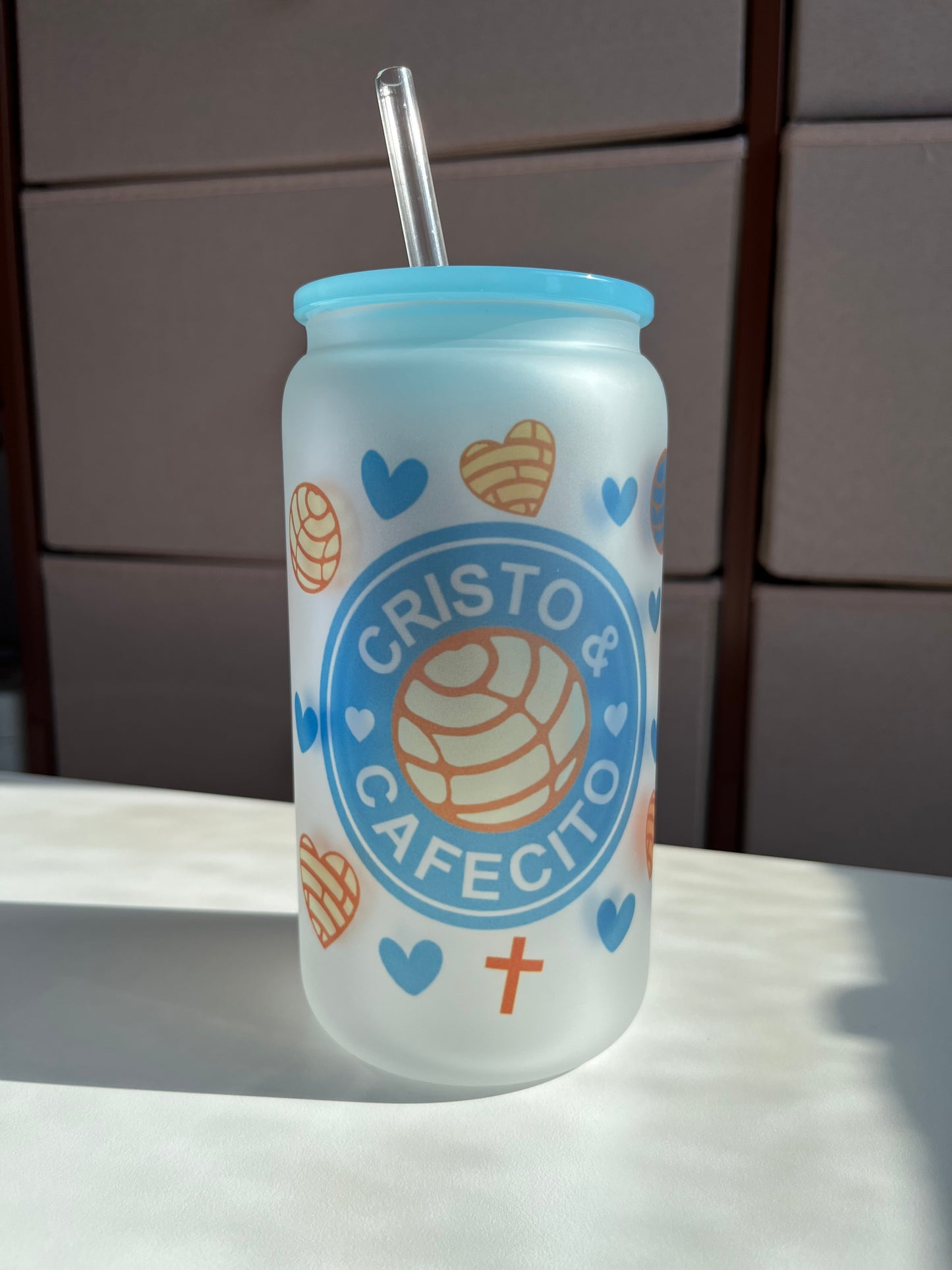 Cafecito y Cristo- frosted glass