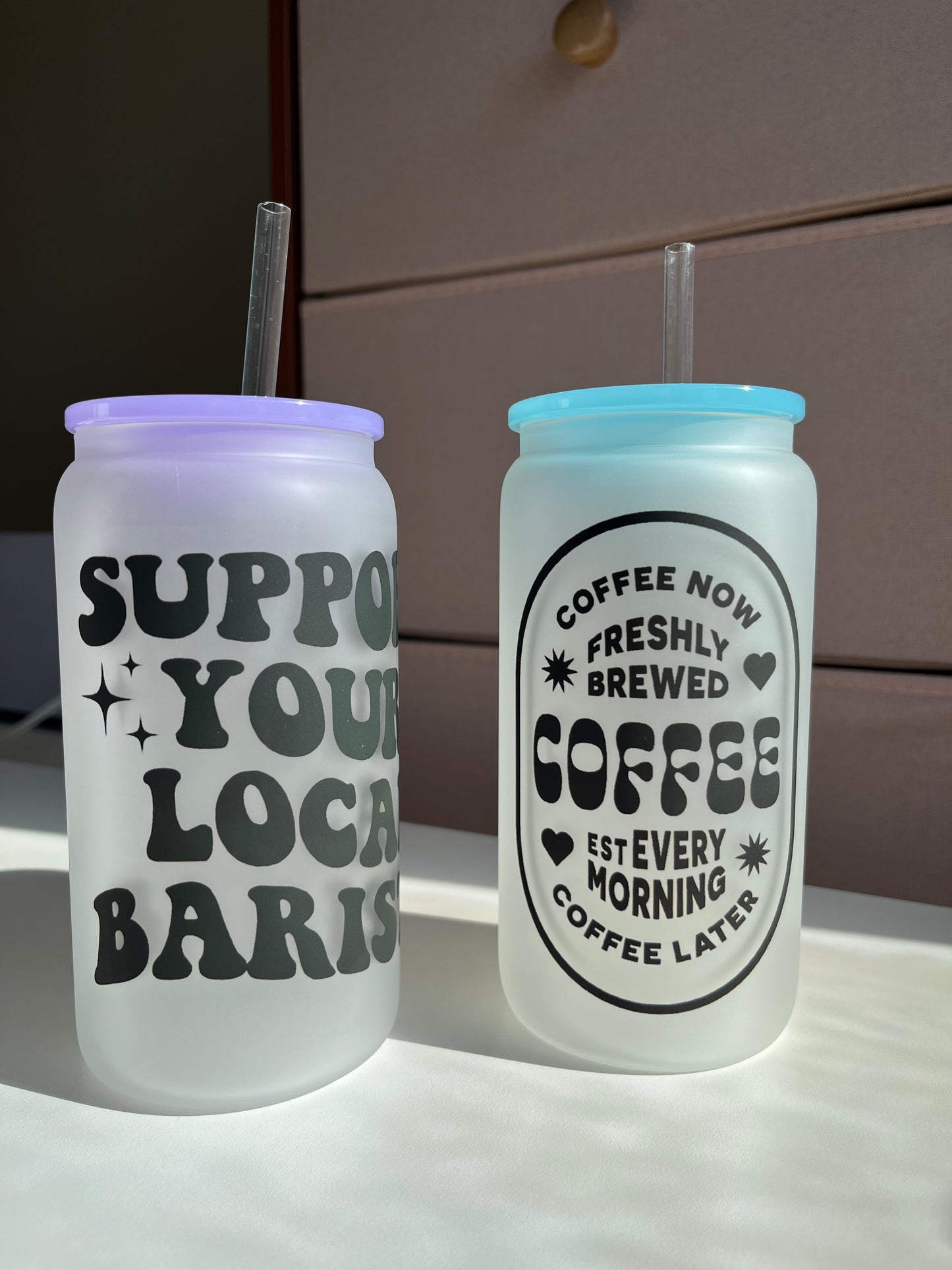 Support your local Barista 16oz Frosted Glass Coffee Cups