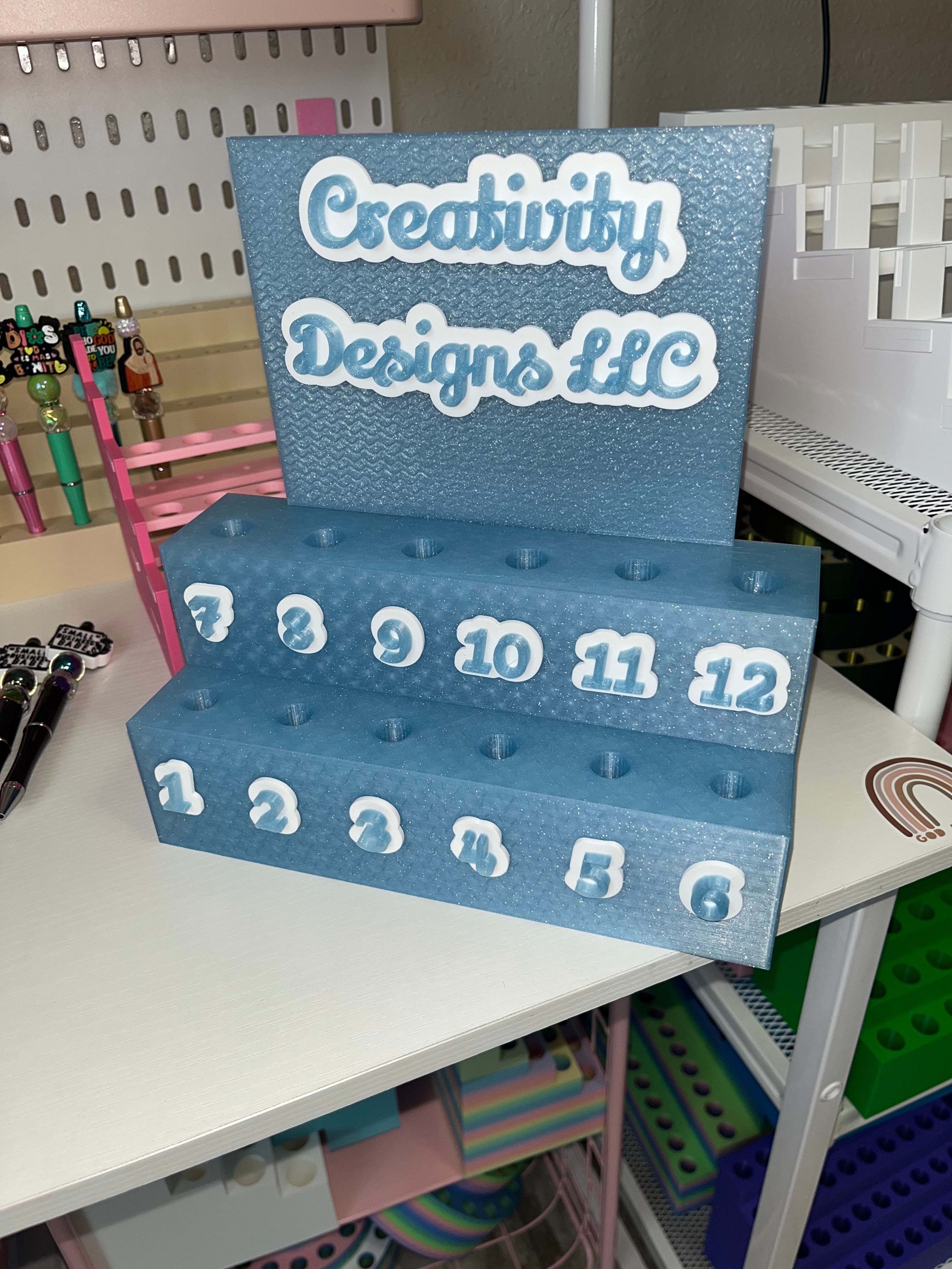 Display for Regular/Rhinestone Pens (13mm, 15mm) with numbers and name plate